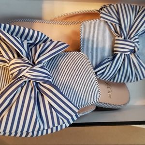 NEW J Crew striped bow slides